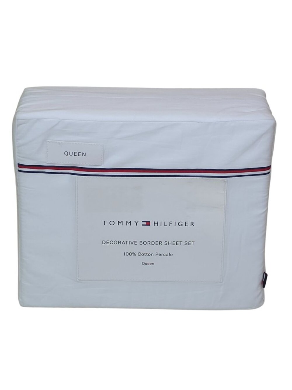 Tommy Hilfiger Queen Cotton Percale Sheet Set Global Stripe Decorative Border